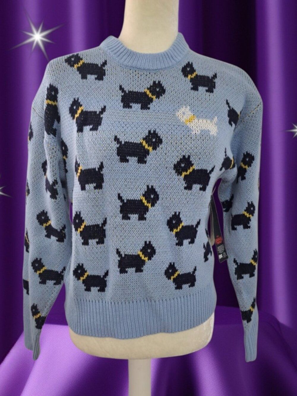 No Boundaries Netflix Stranger Things Scottie Dog Sweater Blue Women's Small